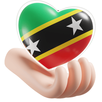 Saint Kitts and Nevis flag with heart hand care realistic 3d textured png