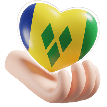 Saint Vincent and the Grenadines flag with heart hand care realistic 3d textured png