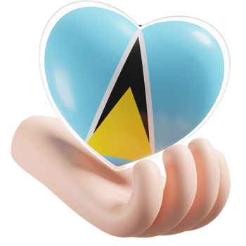 Saint Lucia flag with heart hand care realistic 3d textured png