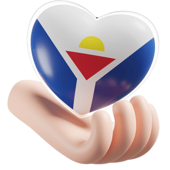 Saint Martin flag with heart hand care realistic 3d textured png