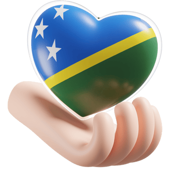Solomon Islands flag with heart hand care realistic 3d textured png