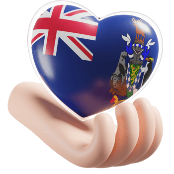 South Georgia and the South Sandwich Islands flag with heart hand care realistic 3d textured png