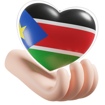 South Sudan flag with heart hand care realistic 3d textured png