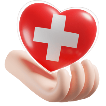 Switzerland flag with heart hand care realistic 3d textured png
