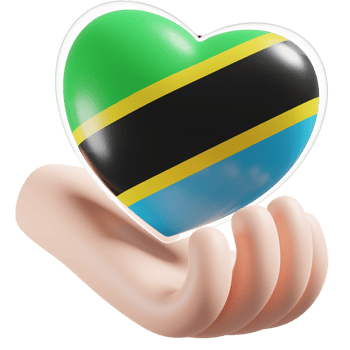 Tanzania flag with heart hand care realistic 3d textured png