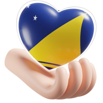 Tokelau flag with heart hand care realistic 3d textured png