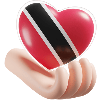 Trinidad and Tobago flag with heart hand care realistic 3d textured png
