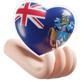Tristan da Cunha flag with heart hand care realistic 3d textured png