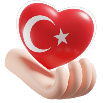 Turkey flag with heart hand care realistic 3d textured png