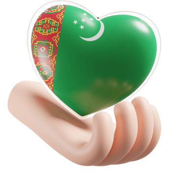 Turkmenistan flag with heart hand care realistic 3d textured png