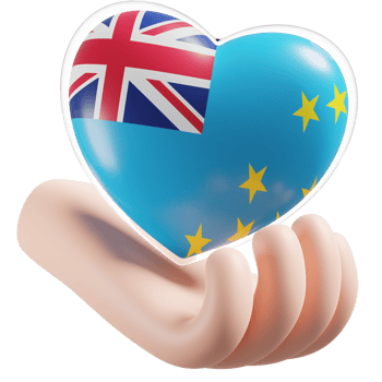 Tuvalu flag with heart hand care realistic 3d textured png