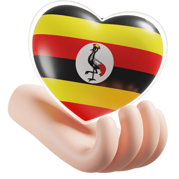 Uganda flag with heart hand care realistic 3d textured png
