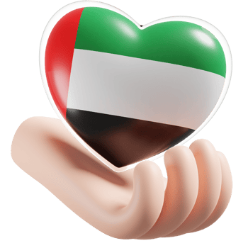 United Arab Emirates flag with heart hand care realistic 3d textured png