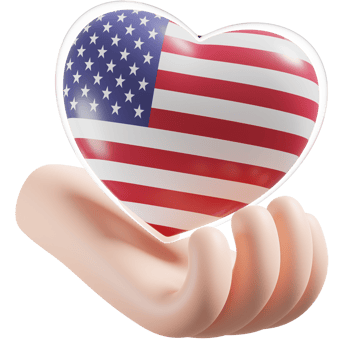 United States flag with heart hand care realistic 3d textured png
