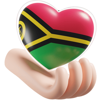 Vanuatu flag with heart hand care realistic 3d textured png