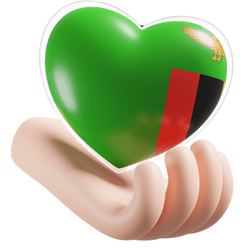 Zambia flag with heart hand care realistic 3d textured png