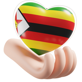 Zimbabwe flag with heart hand care realistic 3d textured png