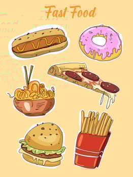 Fast food cartoon stickers vector