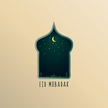 Eid Mubarak simple greeting card design template. a luxurious and magnificent Islamic background. Social media banner. illustration of Stars, night, mosque, moon shape vector