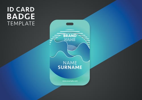 Blue badge template with flowing liquid shapes, amoeba forms. Abstract dynamic gradient graphic elements in modern style. vector