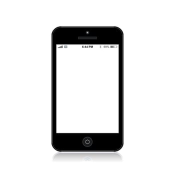 Black cellular telephone with the white screen. A vector illustration
