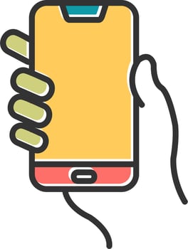 Hands holding mobile phone Vector Icon