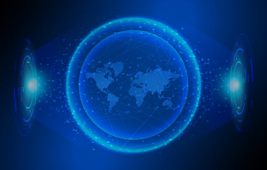Modern World Map Holograph on Technology Background vector