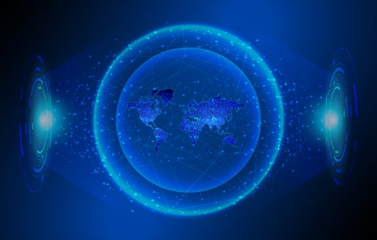 Modern World Map Holograph on Technology Background vector