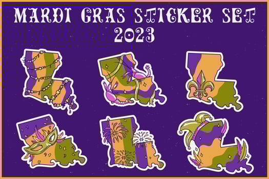 Louisiana State Mardi Gras Sticker Set 2023 vector