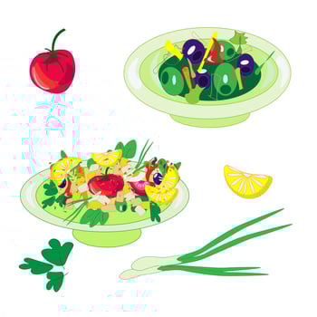National cuisine Baking menu dishes from vegetables and fish restaurant cuisine. A set menu of delicious dishes of traditional or national cuisine in a flat cartoon hand-drawn Illustration template. vector