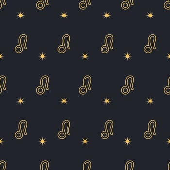 Vector Leo seamless gold pattern. Repeating Zodiac sign with stars on a black background