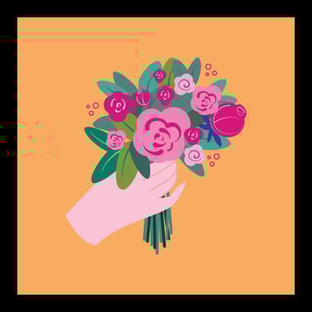 International Women's Day. Spring holiday Happy Women's day 8 march.Woman holding a flower bouquet. Vector illustration, greeting card. Hands holding a bouquet with flowers.Vector illustration.