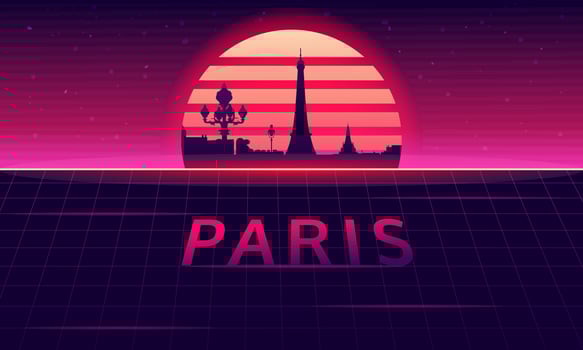 Paris silhouette with sunset background vector