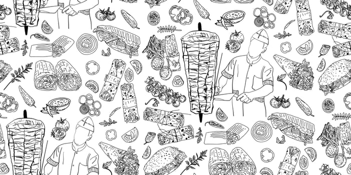 Shawarma Kebab pattern fast food. Seamless pattern. vector