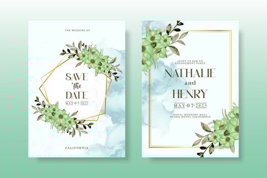 Wedding invitation pack with floral watercolor vector