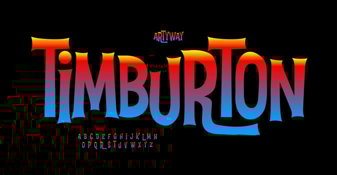 Quirky vivid alphabet, playful serif letters, funny entertaining font for bright eerie movie logo, tim burton style headline, Halloween mystery typography, game design. Vector typographic design.