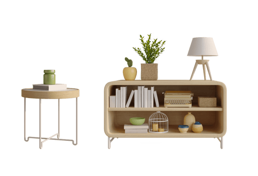Table cabinet and decoration objects png