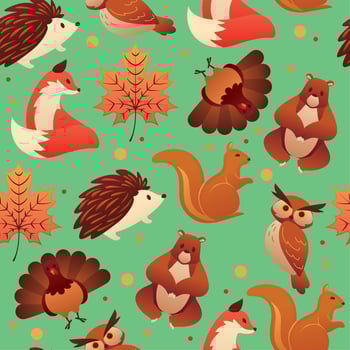 Autumn seamless pattern background with different animals Vector