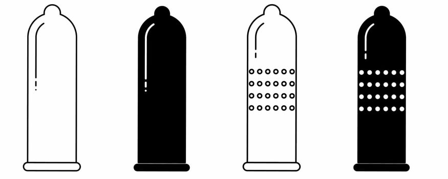 outline silhouette condom icon set isolated on white background vector