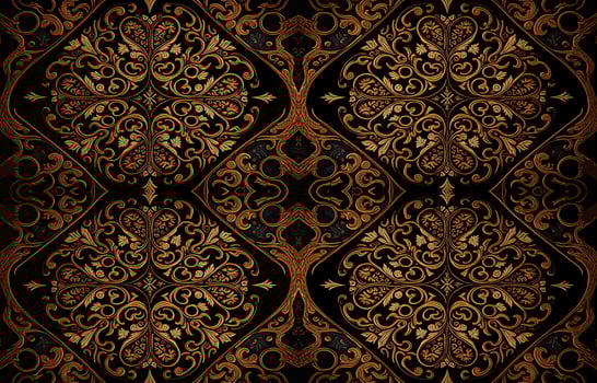 Golden and black seamless fabric pattern. Abstract traditional folk antique vintage retro ethnic graphic line. Fabric textile vector illustration ornate elegant luxury style. Art print for background.