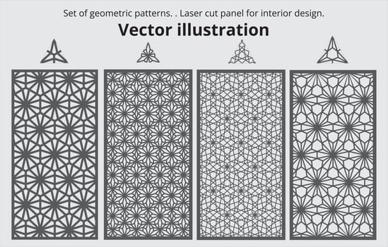 Set of decorative panels for laser cutting. Laser cut panel for interior design. Set of geometric patterns. Vector illustration