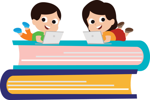 illustration of a little boy sitting on a big book using a laptop. little boy studying at home using laptop png