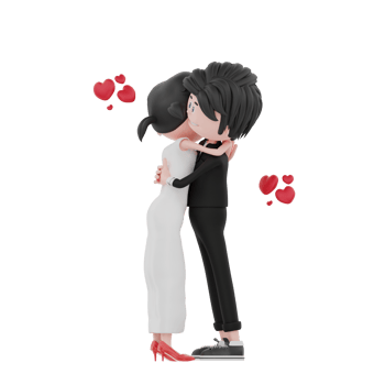 3d bride and groom character are hugging illustration png
