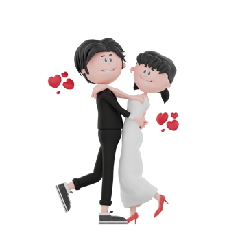 3d bride and groom character are very happy png