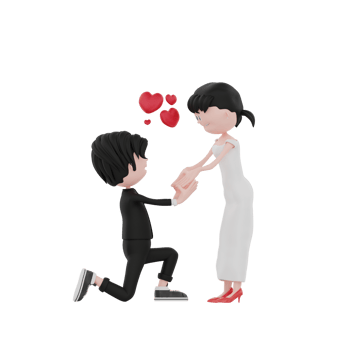 3d bride and groom character are wedding pose png