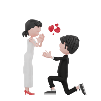 3d bride and groom character are pose wedding png