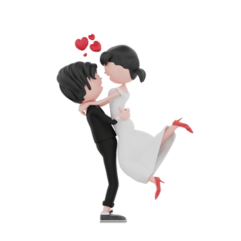 3d bride and groom character are wedding pose illustration png