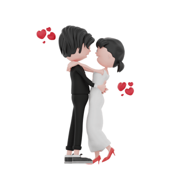 3d bride and groom character are looking at each other png
