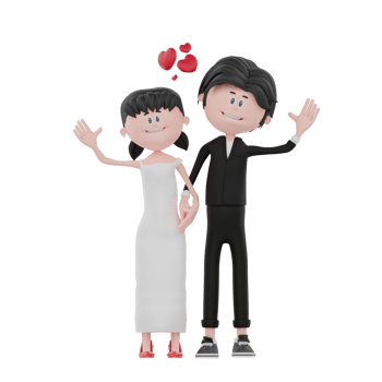 3d bride and groom character are waving png