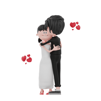 3d bride and groom character are hugging illustration png